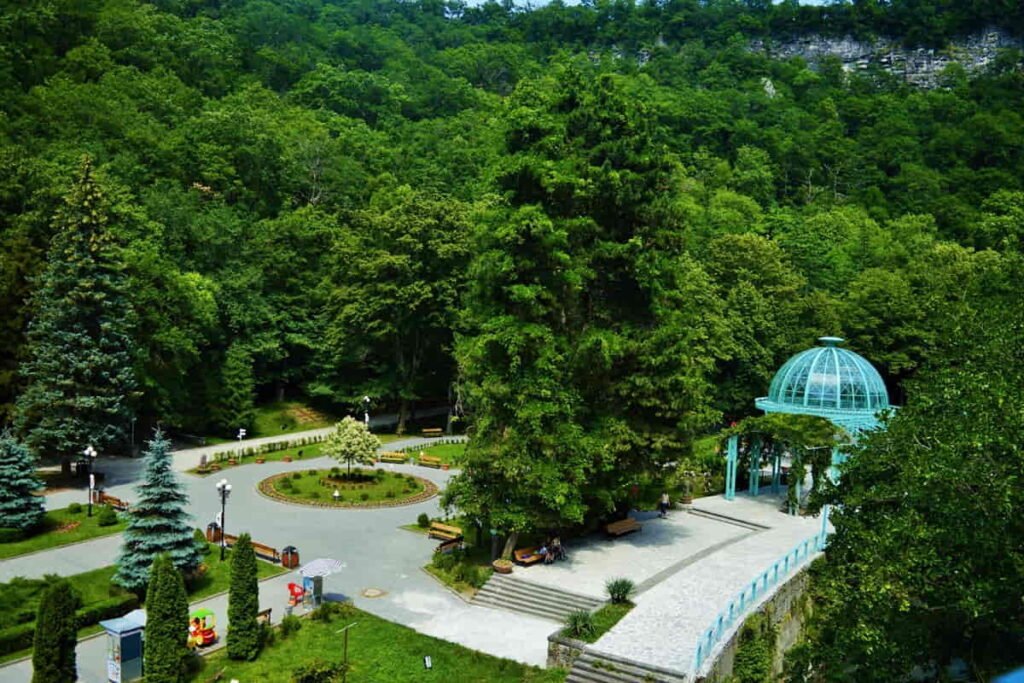 Borjomi Central Park with walking area and gardens in Georgia