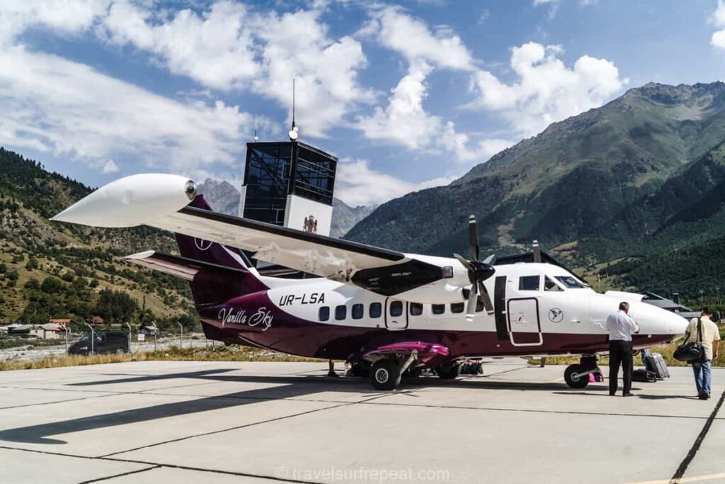 domestic flight from Natakhtari to Mestia Georgia small plane