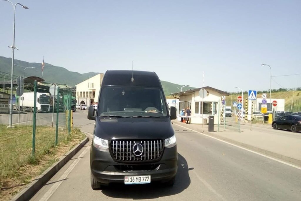 private transfer minivan on the road from Tbilisi to Yerevan