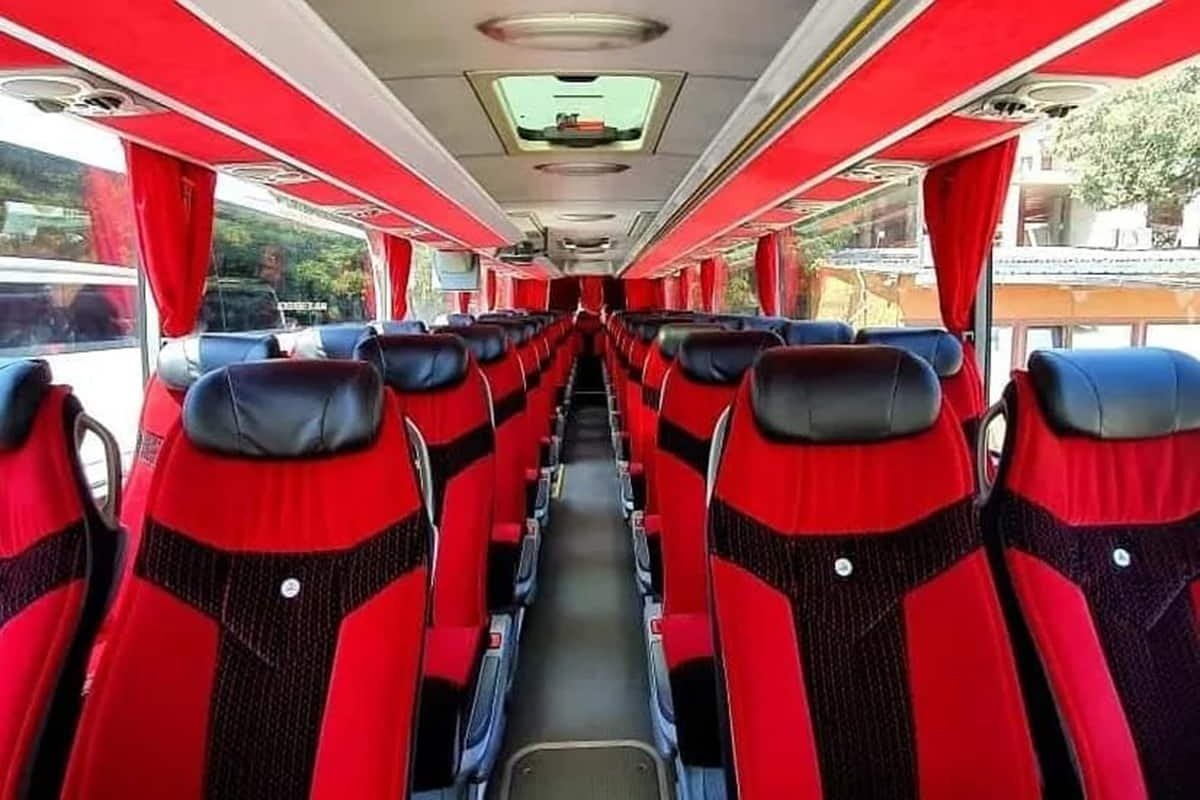 interior of 50 seater coach in Tbilisi with comfortable seats