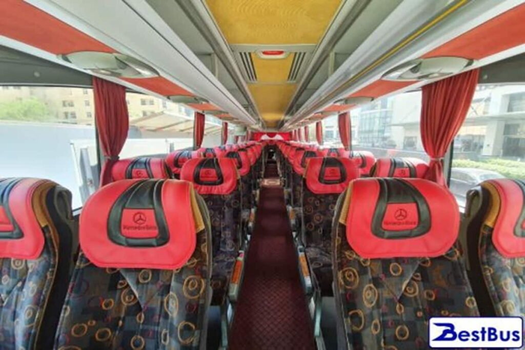 interior of 55 seater bus in Tbilisi with comfortable seats