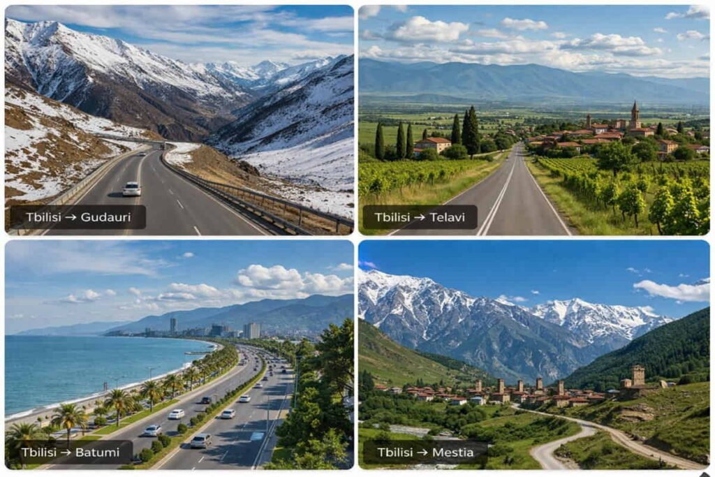Roads from Tbilisi to Gudauri Telavi Batumi and Mestia Georgia