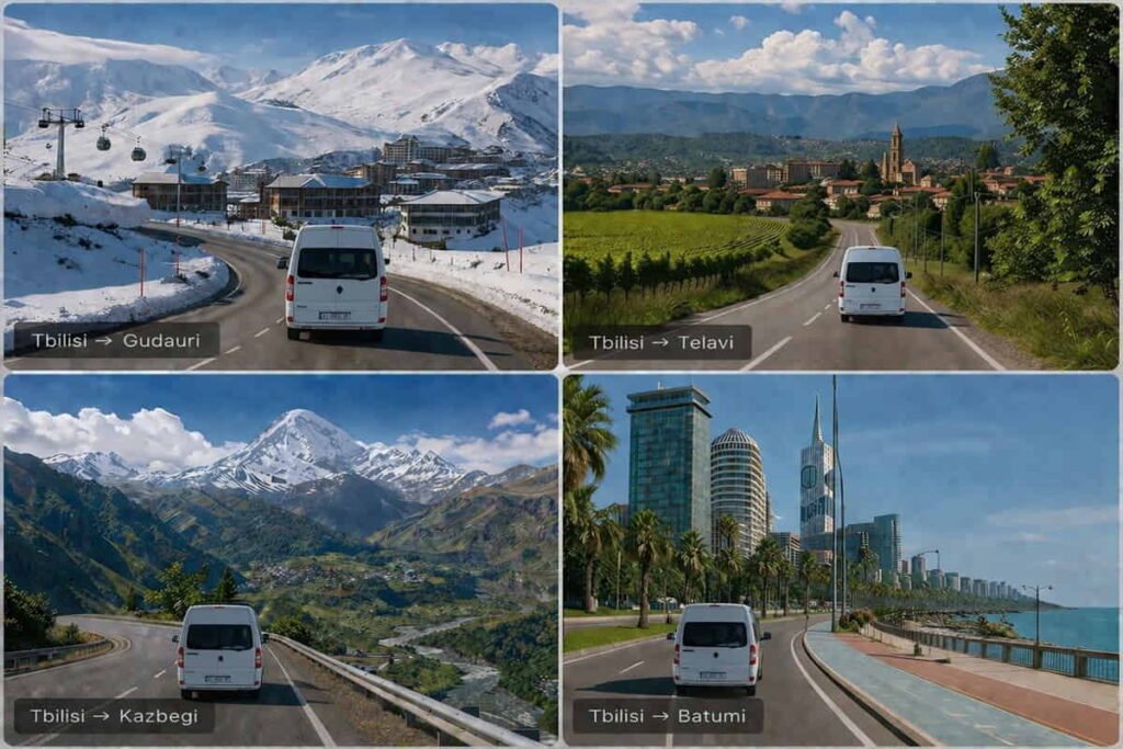 Minibus routes from Tbilisi to Sighnaghi, Kvareli, Kazbegi and Borjomi